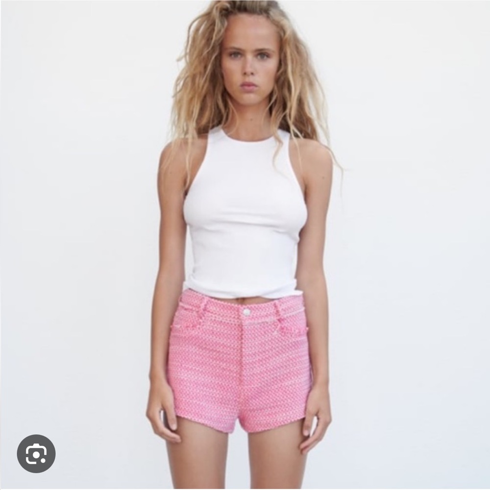 Zara Pink Tweed Fringe Shorts